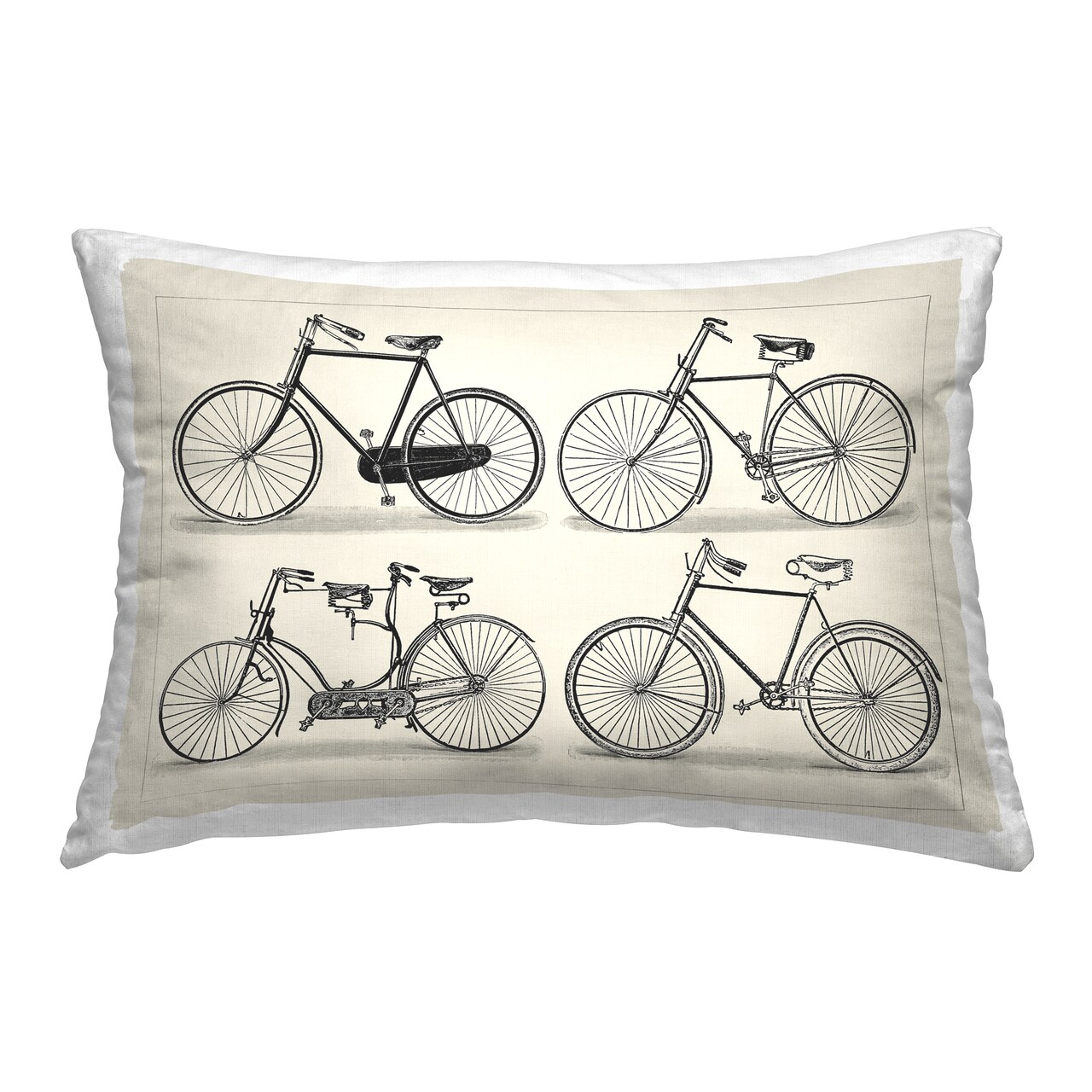 Vintage Bicycles on Beige Decorative Printed Throw Pillow Design by Vision Studio, 14 x 7 x 20